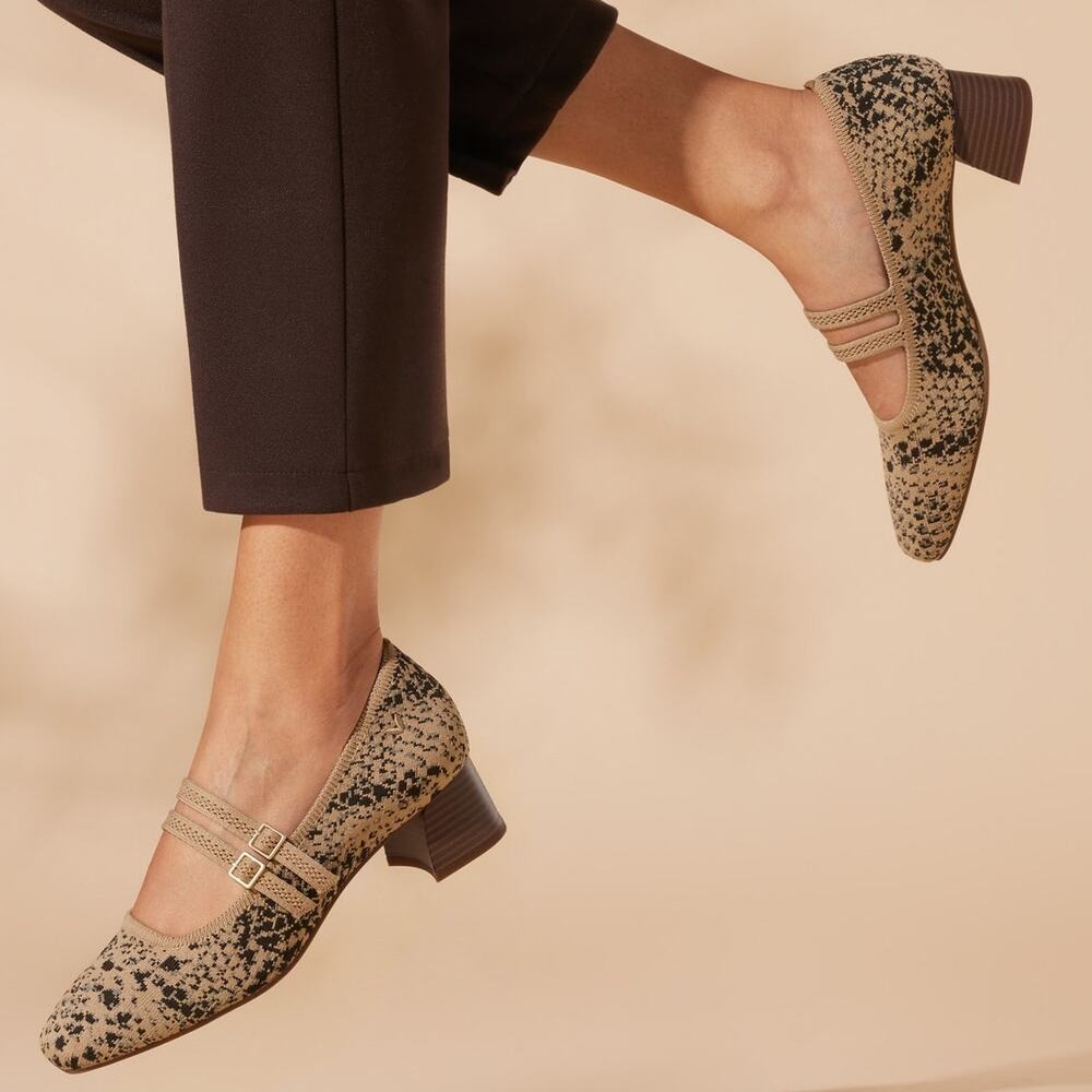 Vivaia Melody Pro Mary Jane Heels Arch Support Knit Comfort Snake Print 10